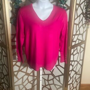 JM Collection V-neck Sweater, Hot Pink, XL